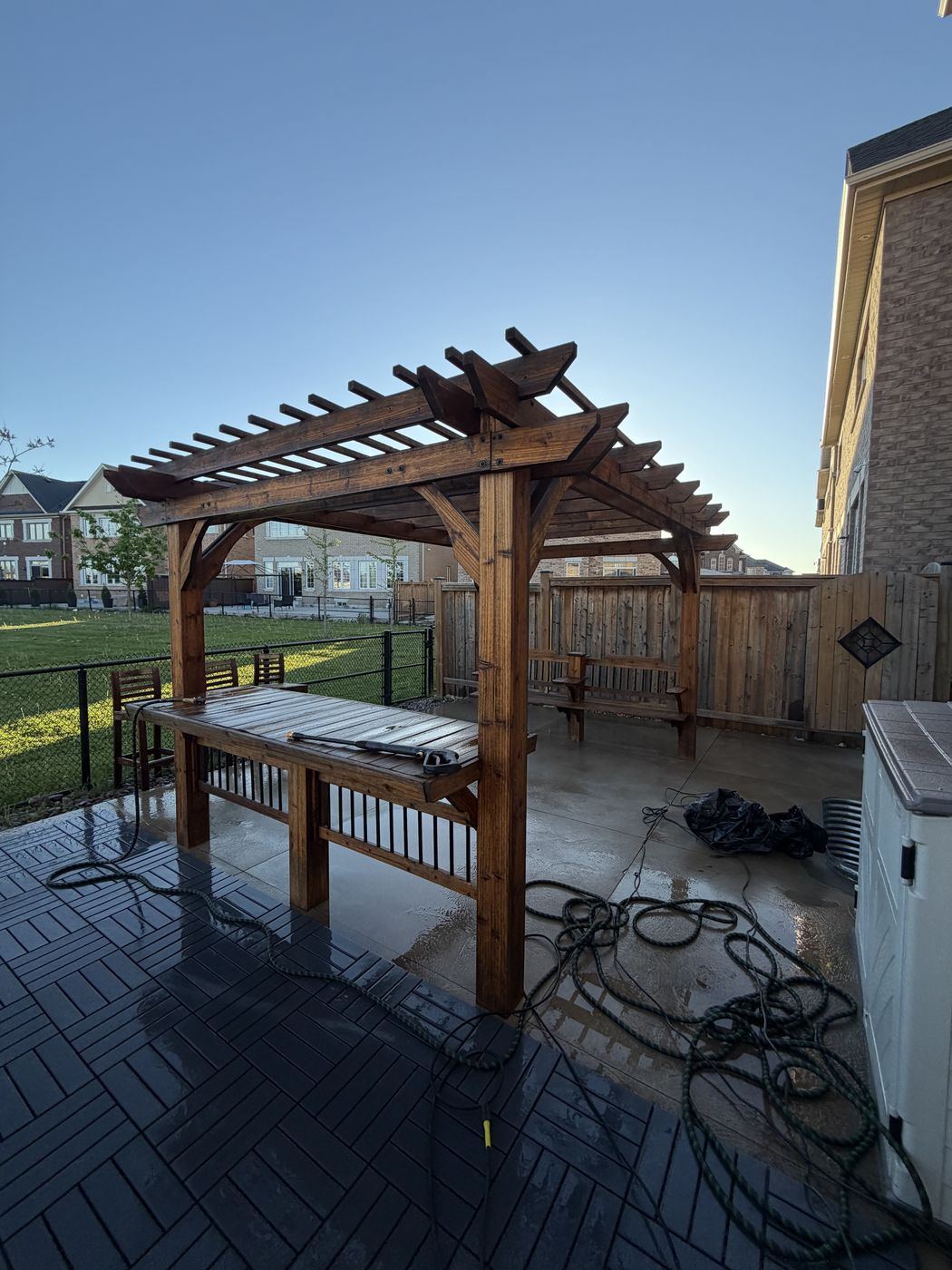 Pergola before staining by TrueCoat Painting in Brampton